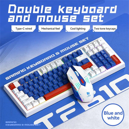 T-WOLF TF610 Wired Gaming Keyboard & Mouse Bundle - Double Color Mechanical-Feel Set