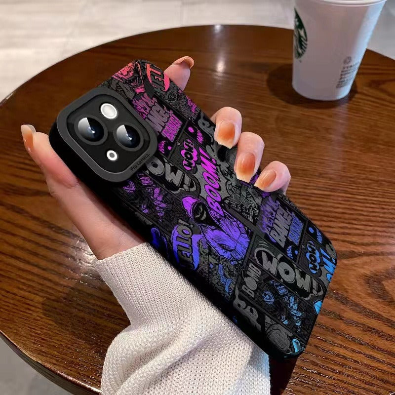 Trendy Comic Graffiti Pattern Phone Case for iPhone 15 14 13 12 11 Pro Max - Streetwear Soft TPU Cover