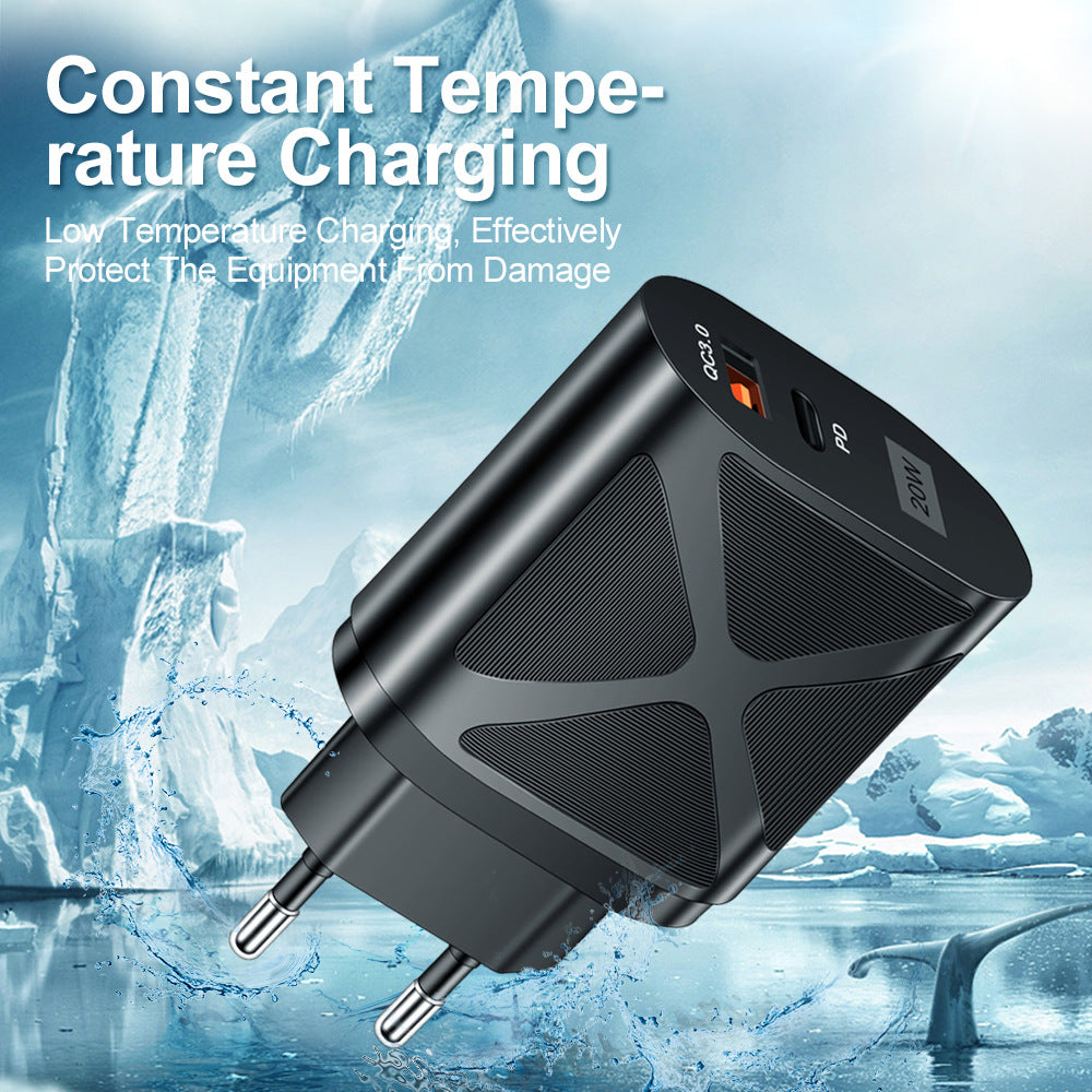 20W PD & QC3.0 Dual-Port Fast Wall Charger - LED Luminous Mobile Phone Charging Head