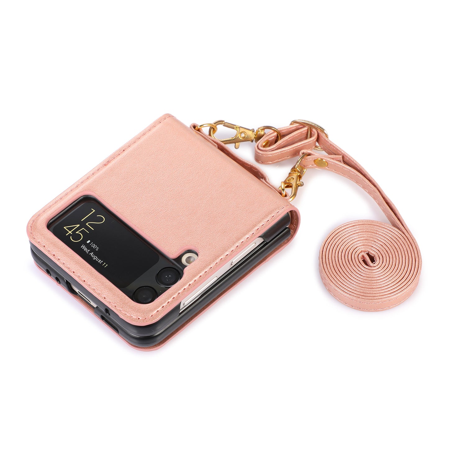 Crossbody Lanyard Leather Card Holder Case for Samsung Galaxy Z Flip 5 / Flip 4 - Fashion Purse Wallet Cover