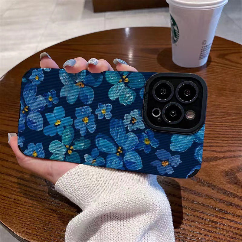 Aesthetic Vintage Floral Blue Flower Soft TPU Case - Shockproof Protection Cover for iPhone