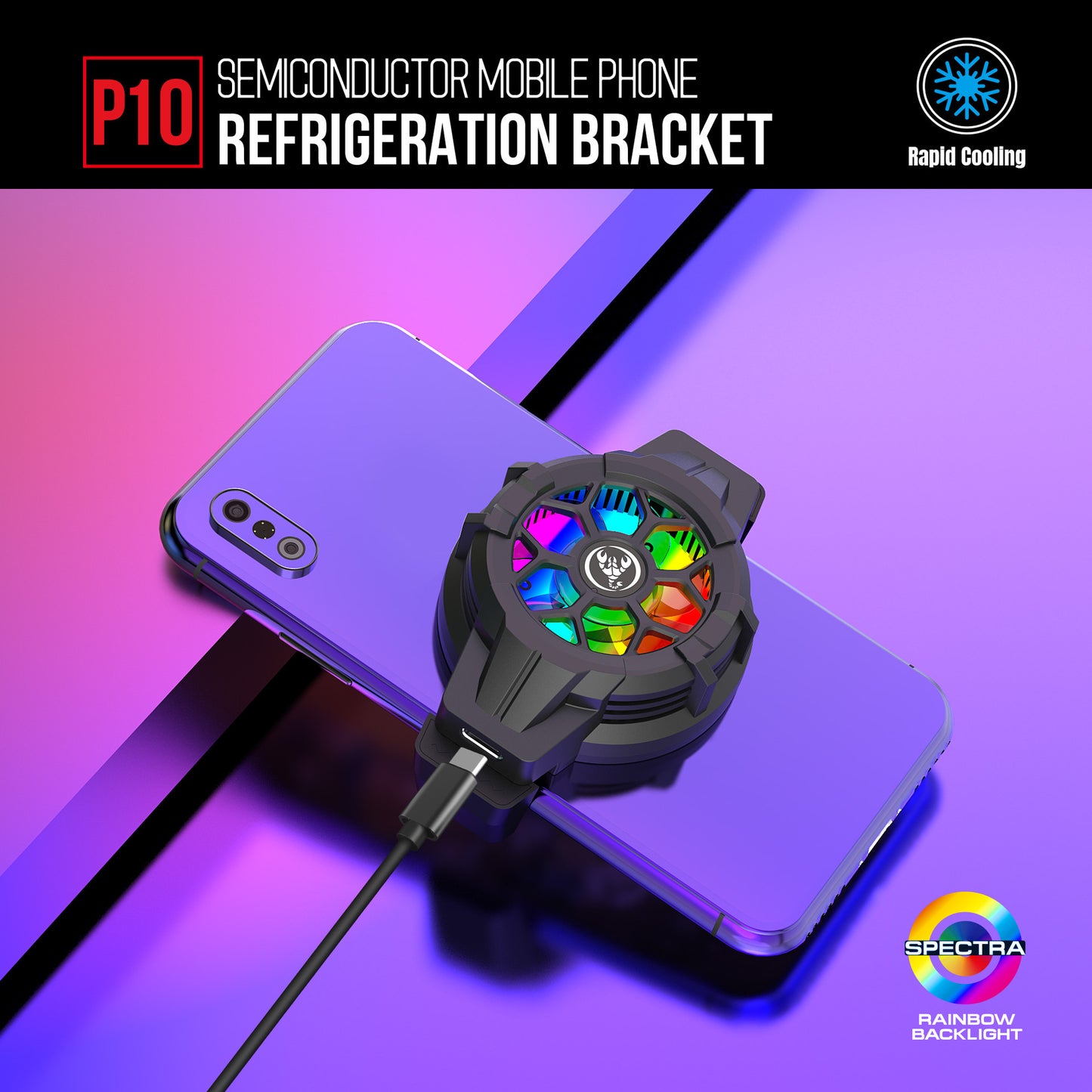 Extreme Wind Cooling Gaming Phone Radiator - RGB Back Clip Semiconductor Cooler with High-Speed Fan