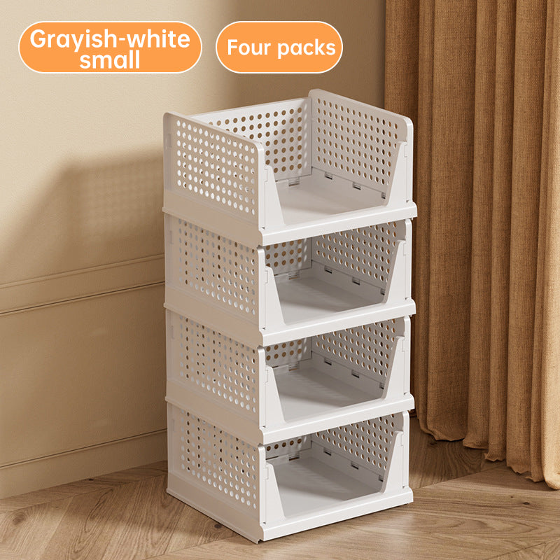 4 Pack Stackable & Foldable Closet Storage Bins - Plastic Drawer Organizers with Sliding Rails
