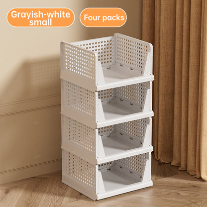 4 Pack Stackable & Foldable Closet Storage Bins - Plastic Drawer Organizers with Sliding Rails