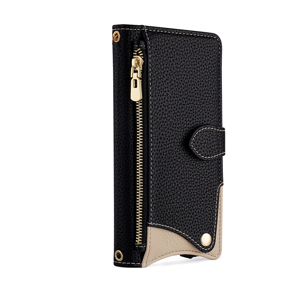 Crossbody Leather Wallet Case with Makeup Mirror & Card Holder for iPhone 17 16 15 14 Pro Max - Zipper Pocket Stand Cover
