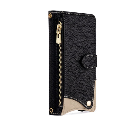 Crossbody Leather Wallet Case with Makeup Mirror & Card Holder for iPhone 17 16 15 14 Pro Max - Zipper Pocket Stand Cover