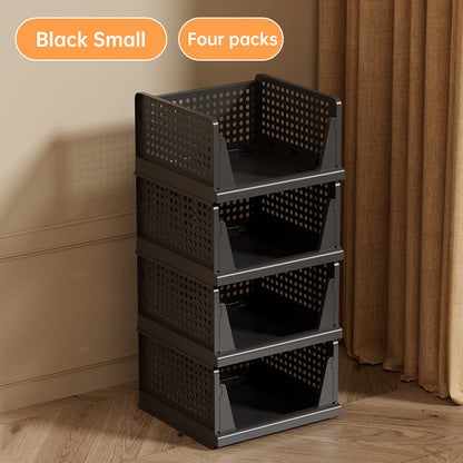 4 Pack Stackable & Foldable Closet Storage Bins - Plastic Drawer Organizers with Sliding Rails