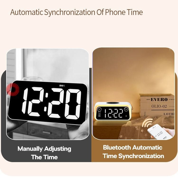 Wireless Charging Bluetooth Speaker Desk Clock - LED Digital Alarm Clock with Thermometer