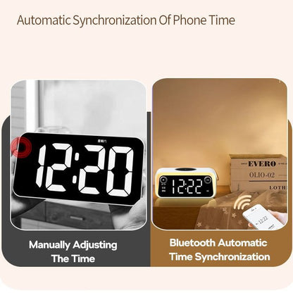 Wireless Charging Bluetooth Speaker Desk Clock - LED Digital Alarm Clock with Thermometer