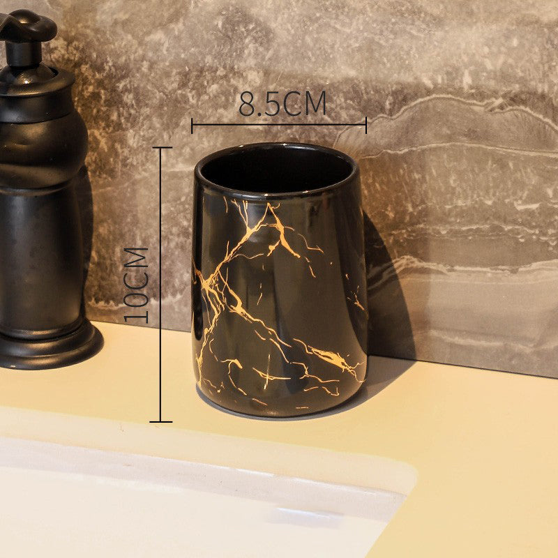 Luxury Marble Pattern Ceramic Bathroom Tumbler - High-End Toothbrush & Mouthwash Cup