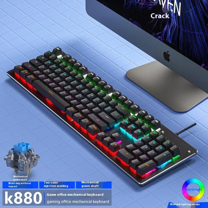 Cracked K880 Hot-Swappable Mechanical Keyboard - Green Switch Esports Gaming & Office Computer Wired Keyboard