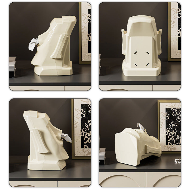 Creative Easter Island Statue Tissue Box - Multifunctional Living Room and Desk Headphone Stand Holder