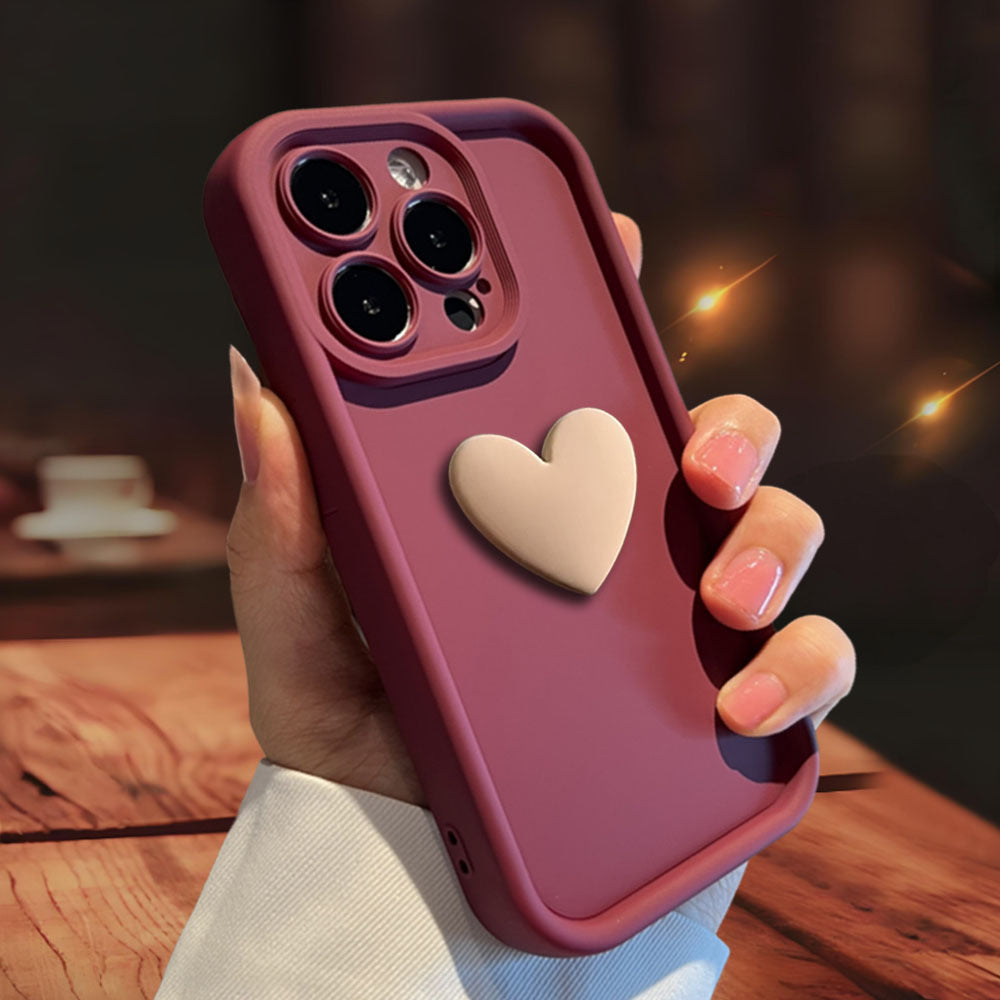3D Love Heart Skin-Friendly Matte Phone Case for iPhone 16 15 14 13 Series - Full Lens Protection Cover