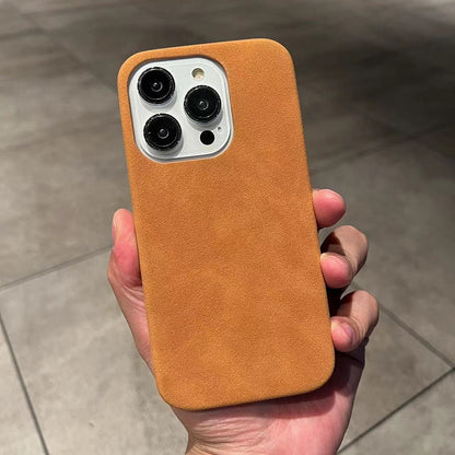 Premium Suede Leather Phone Case for iPhone 14 Pro Max 13 12 11 - Slim Half-Wrapped Anti-Fall Cover