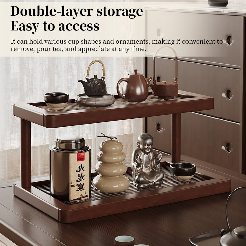 2-Tier Bamboo Spice & Cosmetic Organizer with Acrylic Base | Countertop Storage for Small Spaces