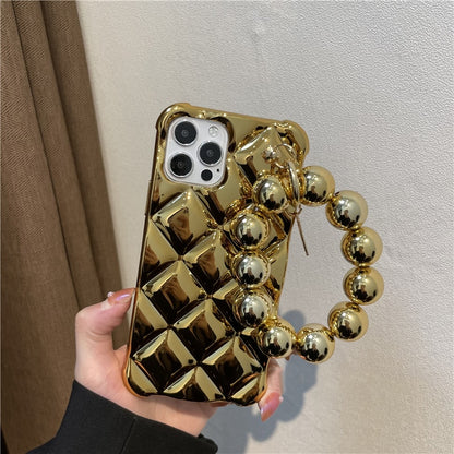 Luxury Plating Gold Diamond Phone Case with Bead Bracelet Chain for iPhone
