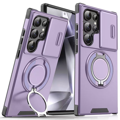 Samsung Galaxy Shockproof Armor Case - Rotating Ring Kickstand & Sliding Camera Lens Cover