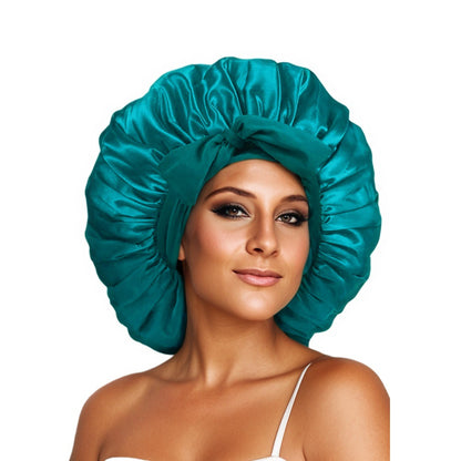 Wide-Brimmed Satin Bonnets with Elastic Ribbon Bow | Solid Color Hairdressing Sleep Cap