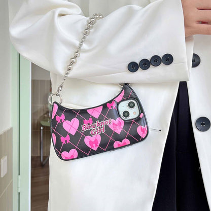 Cute Handbag Style Phone Case with Chain Strap for iPhone 14 13 12 11 Series - Fashion Wristlet Cover