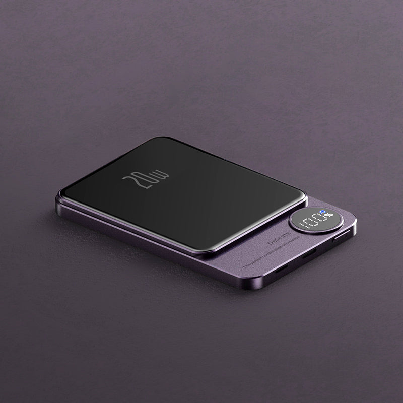 Ultra-Thin Magnetic Wireless Fast Power Bank 20W - Industrial Style Metal Portable Charger with LED Digital Display