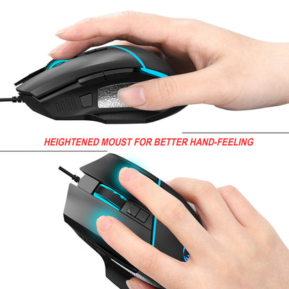 A876 Wired Gaming Mouse - 6400 DPI Adjustable RGB Lighting Optical Mouse with Turn-Off Feature