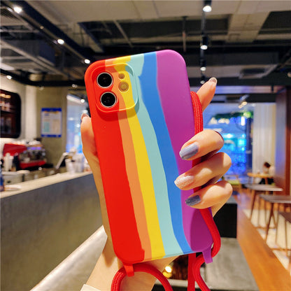 Rainbow Silicone Lanyard Case for iPhone - Full Protection Anti-Fall Crossbody Phone Cover