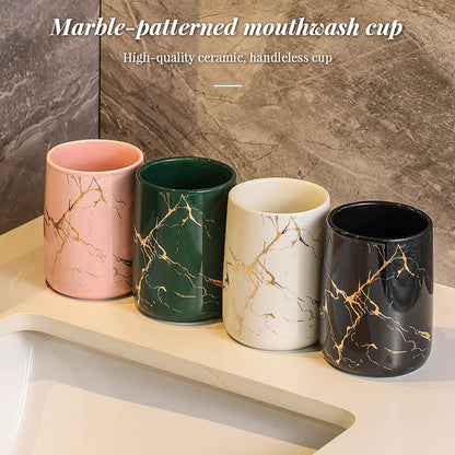 Luxury Marble Pattern Ceramic Bathroom Tumbler - High-End Toothbrush & Mouthwash Cup