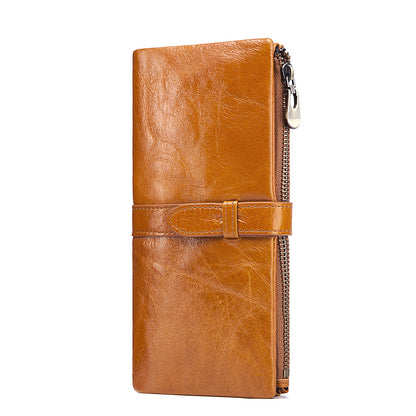 New Fashionable Ladies Real Leather Two-Fold Clutch Long Wallet - Brown