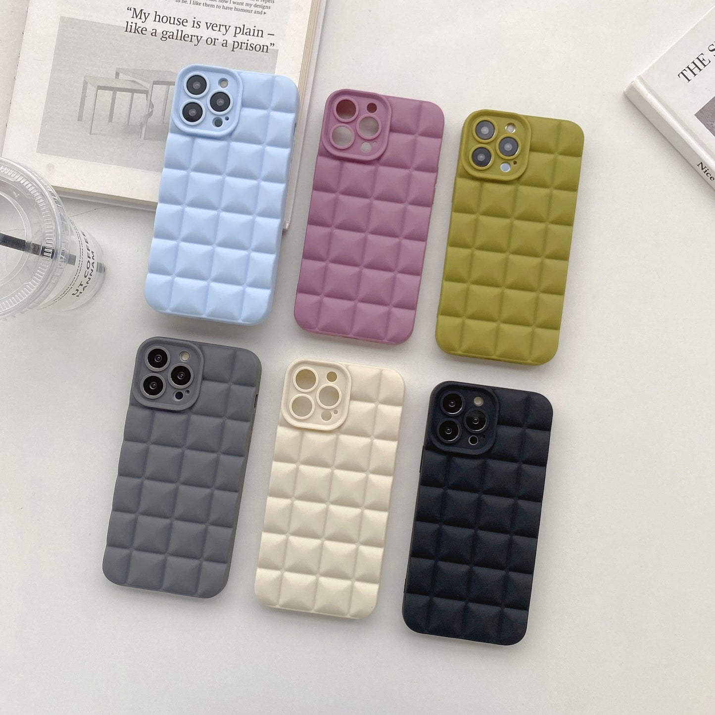 3D Stereo Lattice Puffer Phone Case for iPhone 14 Pro Max - Soft Silicone Geometric Protective Cover