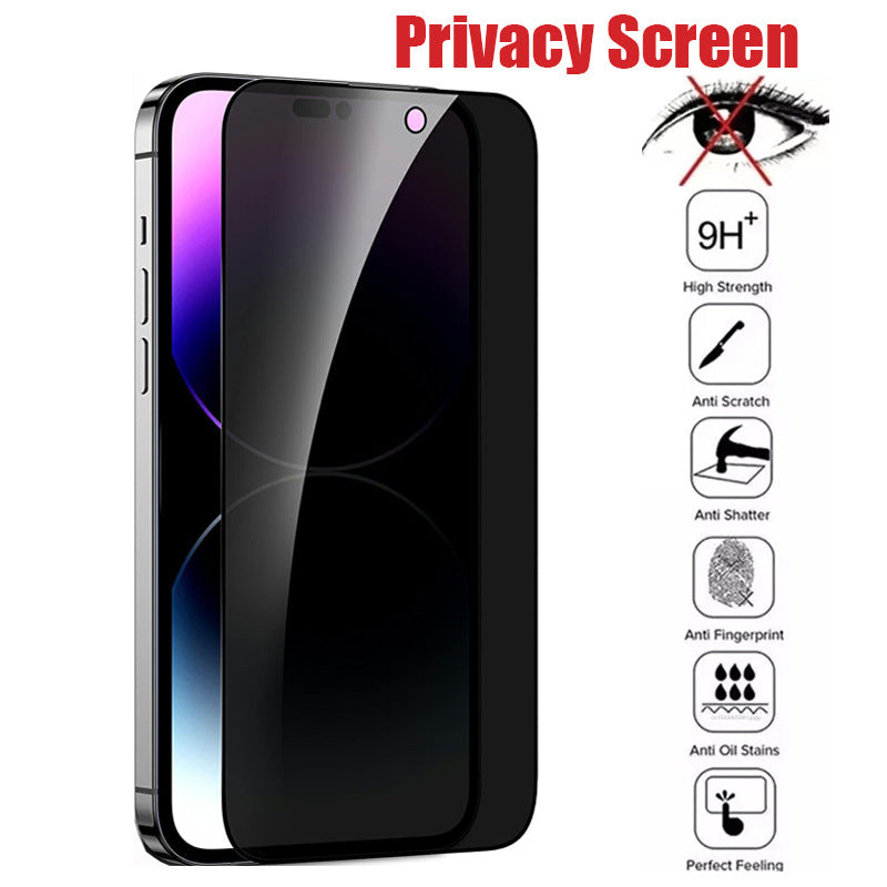 9H Hardness Anti-Spy Privacy Tempered Glass Screen Protector for iPhone 15 14 13 12 11 Pro Max - Full Cover Film