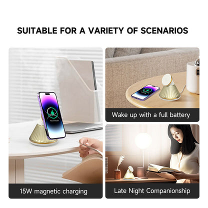 15W Magnetic Wireless Charger with Night Light - Adjustable Conical Fast Charging Stand for iPhone