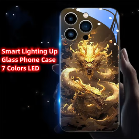 Golden Dragon Art Glass Phone Case - Traditional Chinese Chic Zhaocai Phone Cover