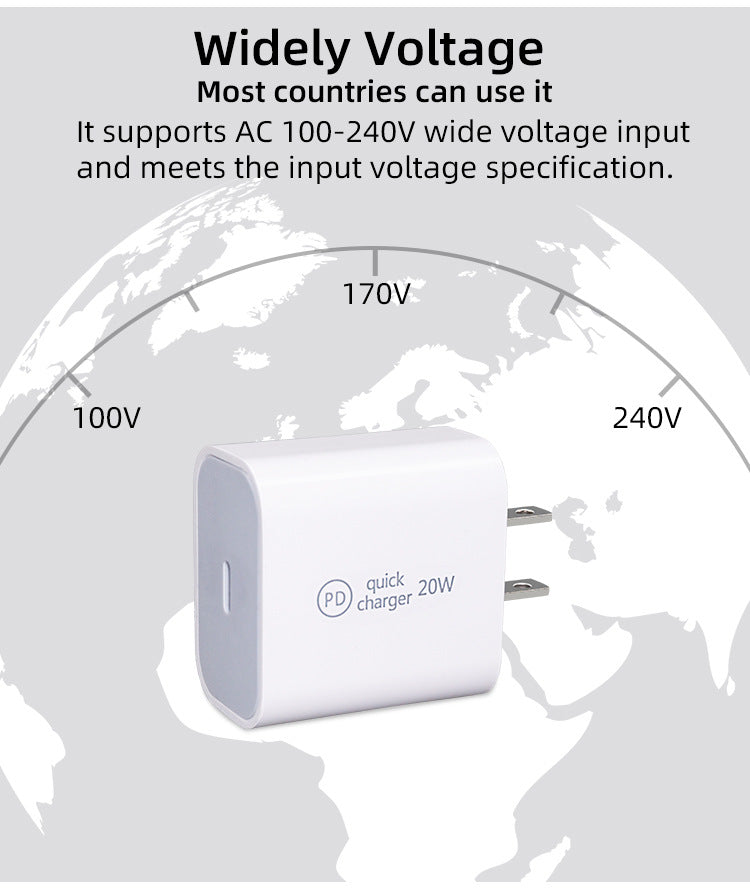 20W PD Fast Wall Charger - Type-C Travel Charging Head Adapter