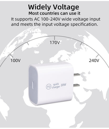 20W PD Fast Wall Charger - Type-C Travel Charging Head Adapter