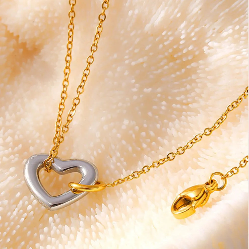 Elegant 18K Gold-Plated Two-Tone Heart Charm Bracelet for Women