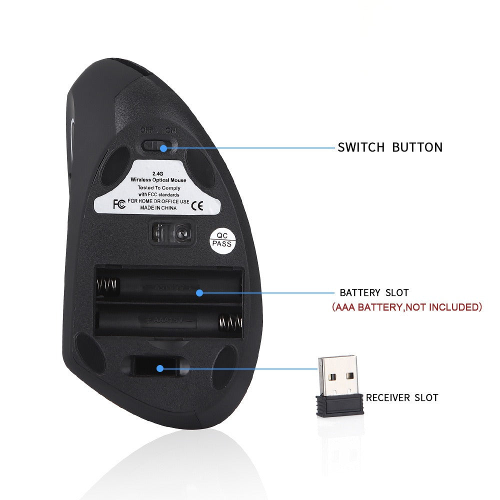Ergonomic Left-Handed Vertical Wireless Mouse - Rechargeable Upright Esports & Office Mouse