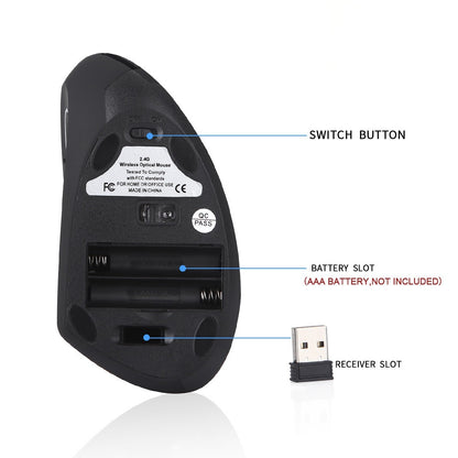 Ergonomic Left-Handed Vertical Wireless Mouse - Rechargeable Upright Esports & Office Mouse