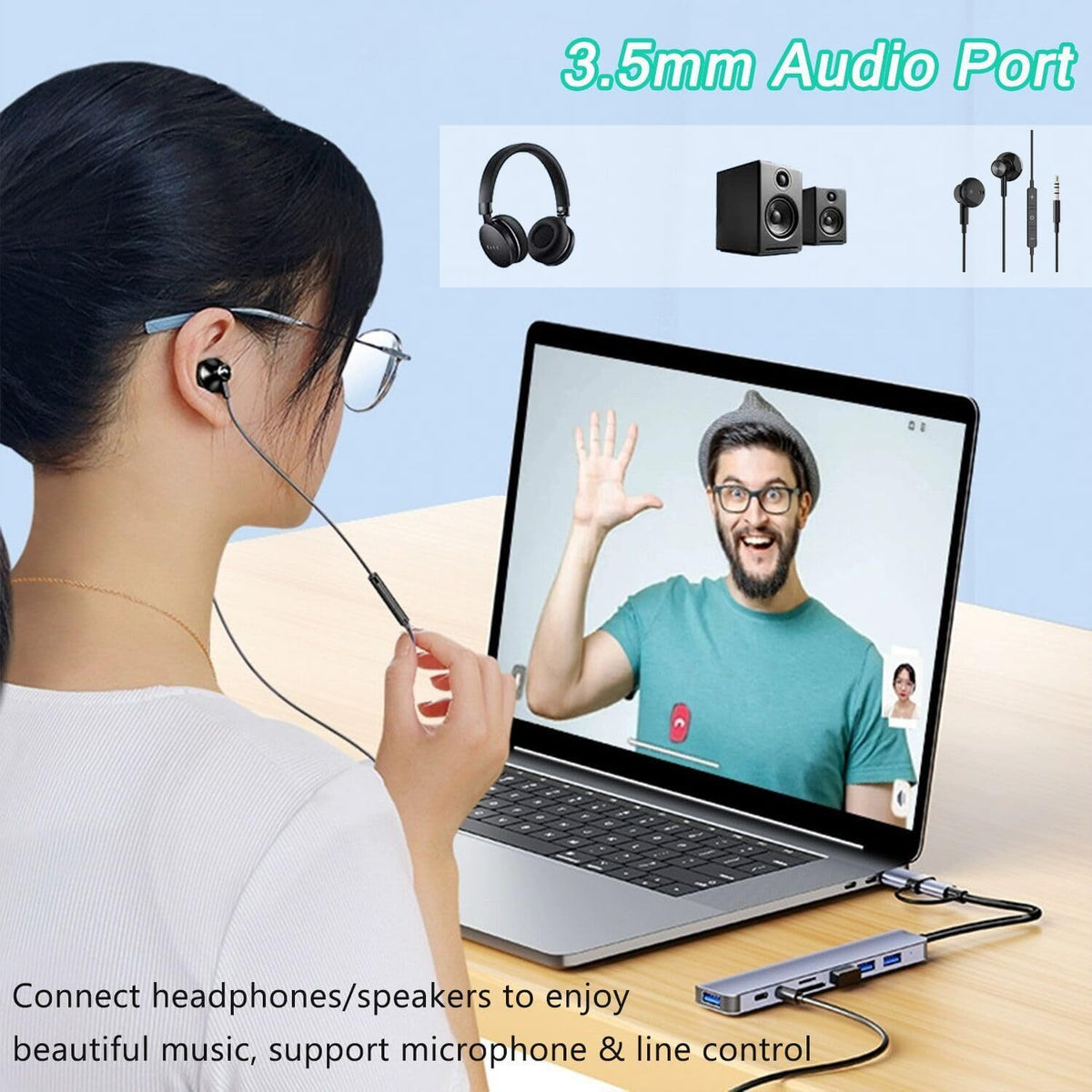 7-in-1 Dual Head USB 3.0 Hub - Multiport Expansion Docking Station & Data Splitter for Computer