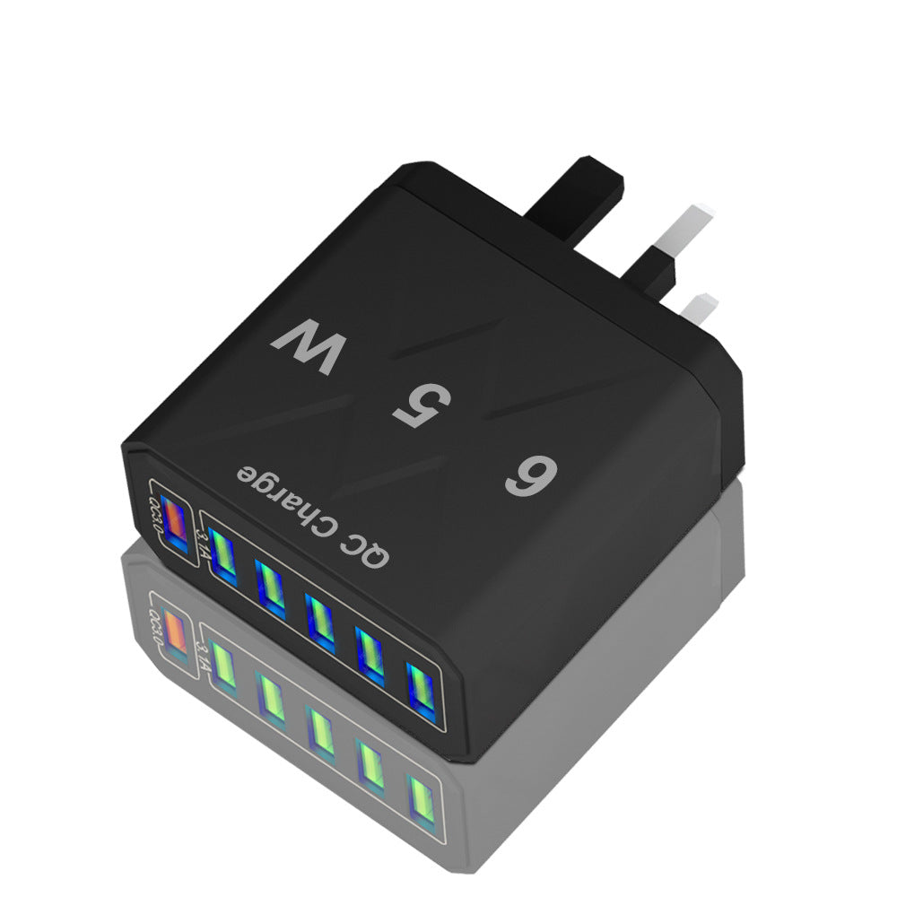 65W 6-Port Fast Wall Charger - Multi-Port USB Travel Charging Head Adapter