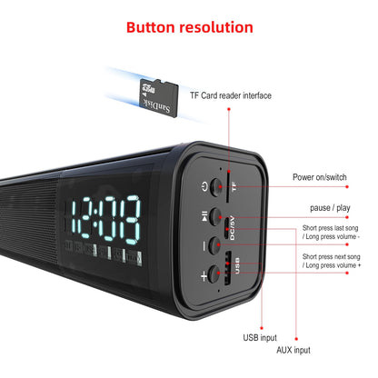 Q2 Bluetooth 5.0 Soundbar Speaker - 10W Wireless Desktop Loudspeaker with 2200mAh Battery