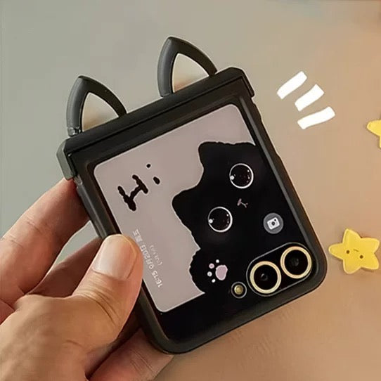 Cute 3D Cat Ears Folding Screen Case for Motorola Razr 50 40 Ultra / Xiaomi Mix Flip - Soft Protective Cover