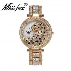 Elegant Bling Quartz Gold Watch - Women's Fashion Leopard Clock