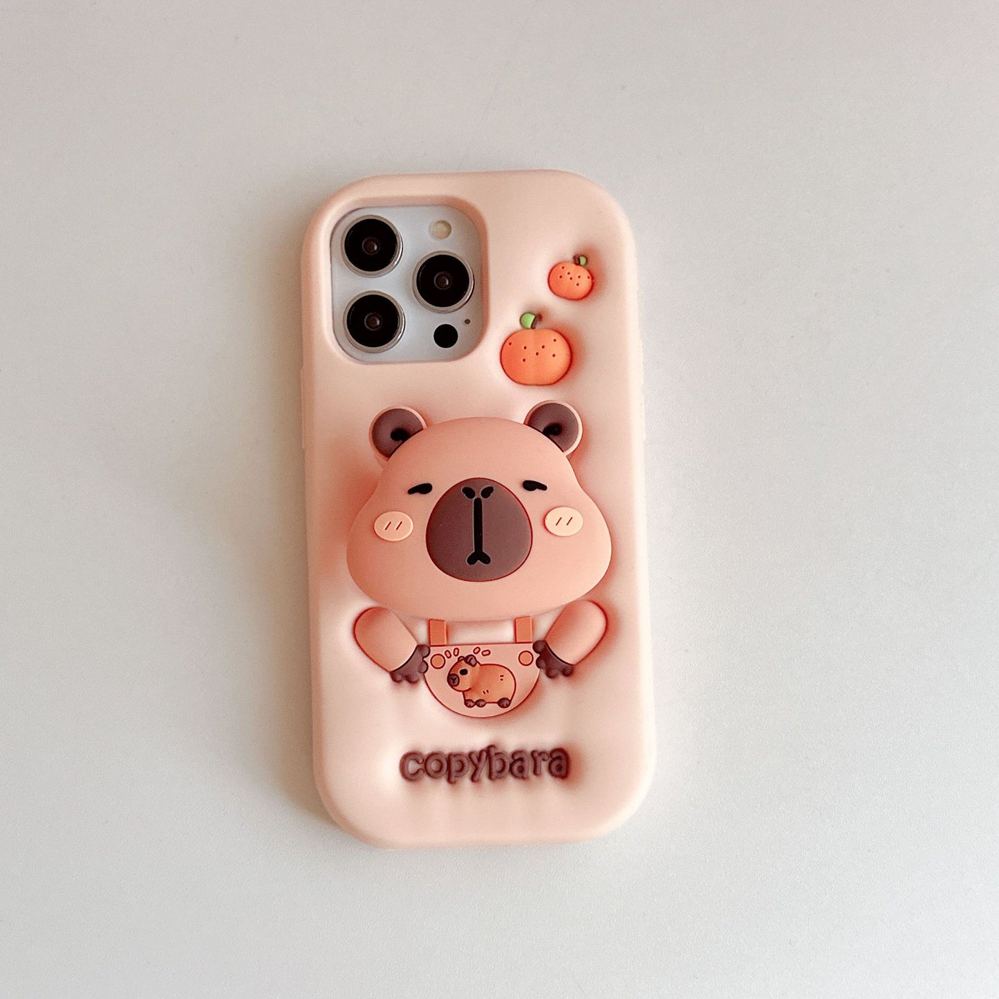 Cute 3D Capybara Stretchable Bracket Phone Case for iPhone 17 16 15 14 Pro Max - Soft Stand Cover