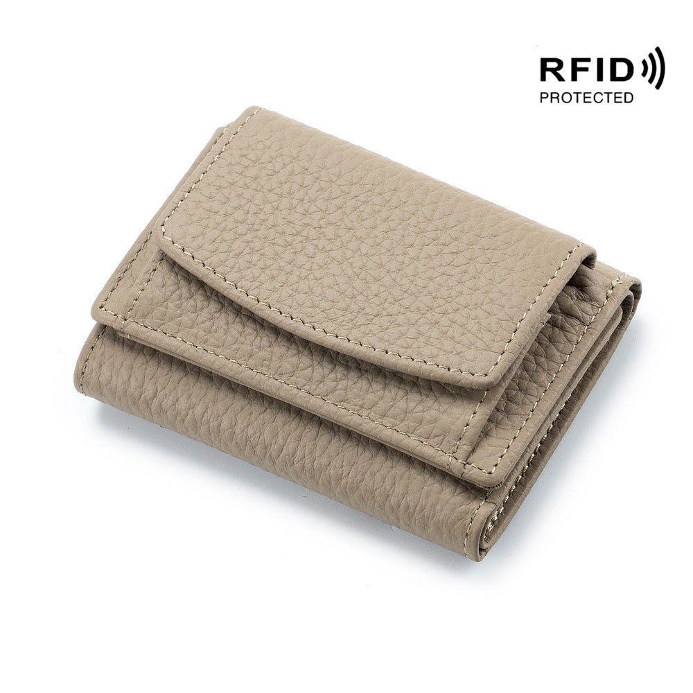 Women's Japanese Style Genuine Leather RFID Protected Mini Coin Wallet (Short)