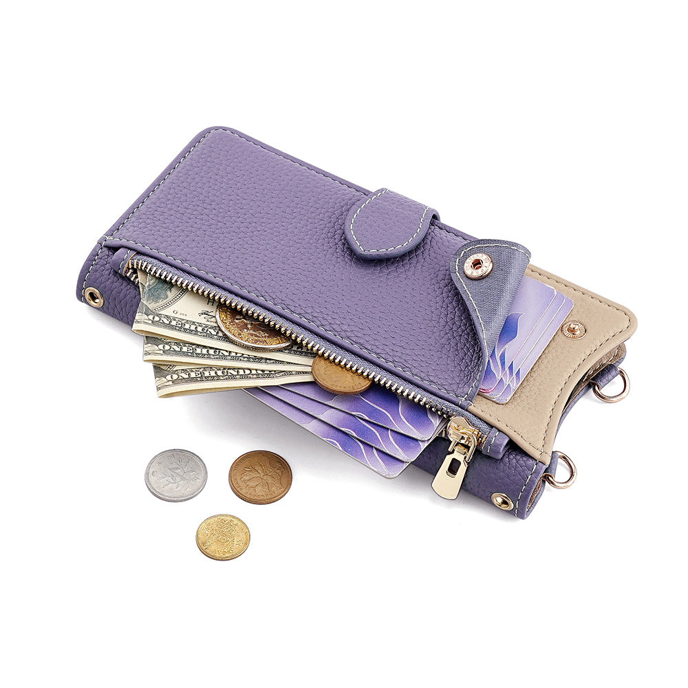 Crossbody Leather Wallet Case with Makeup Mirror & Card Holder for iPhone 17 16 15 14 Pro Max - Zipper Pocket Stand Cover