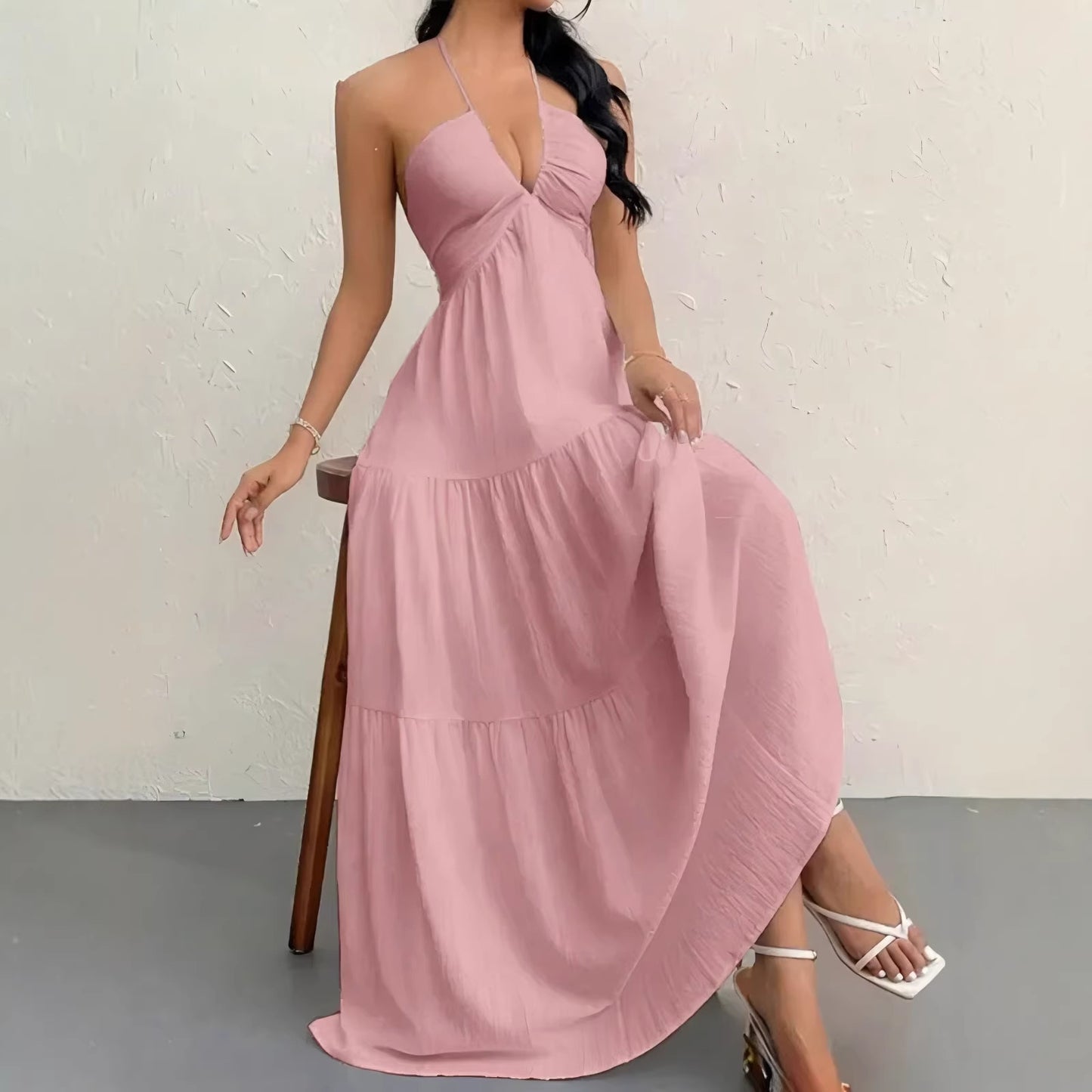 Women's Sexy Backless Halter Neck Maxi Dress - European Style Summer Beach
