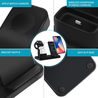 3-in-1 Wireless Fast Charger Stand 10W - Desktop Storage Charging Station for iPhone, Apple Watch & AirPods