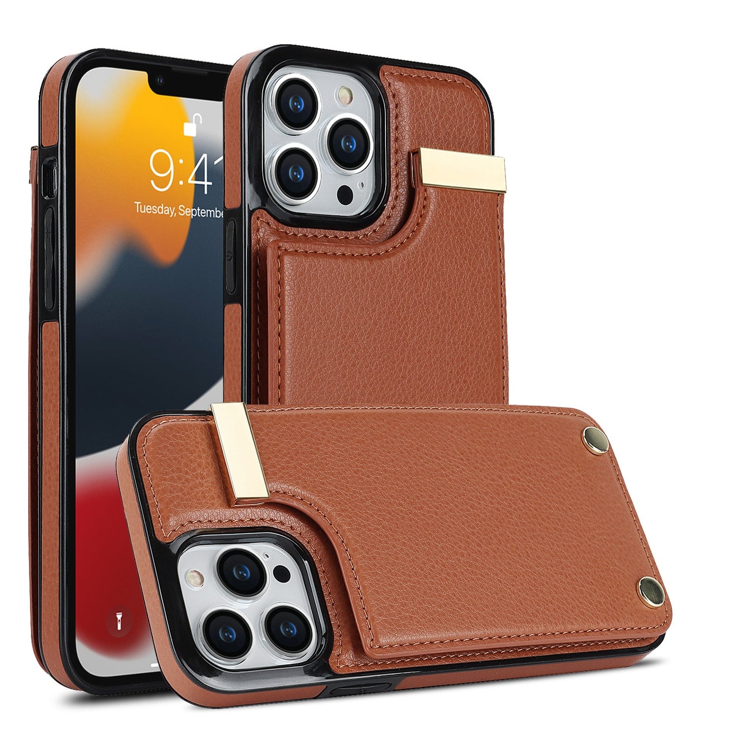 Multi-Card Accordion Leather Wallet Phone Case for iPhone 15 14 Pro Max - Kickstand Back Cover