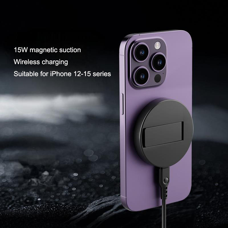 15W Magnetic Wireless Fast Charger Pad with Foldable Stand for iPhone 16 15 14 13 12 Series