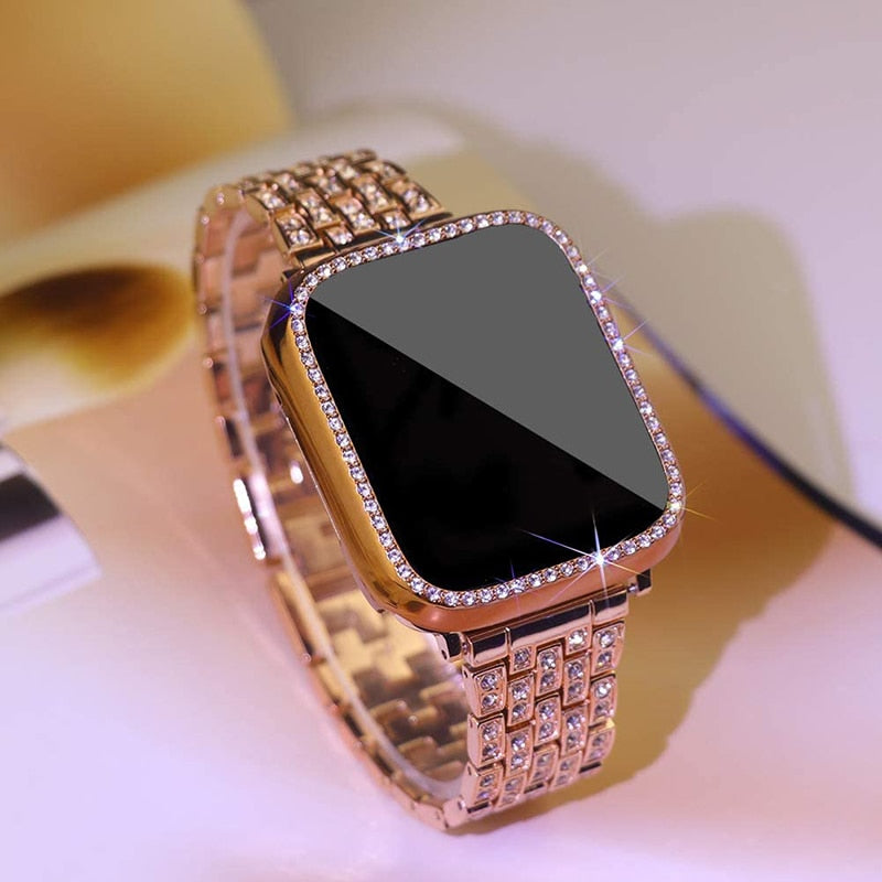 Women's Bling Rhinestone Band for iWatch Series 8 7 6 SE 5 3 - Elegant Metal Bracelet 40mm 41mm 44mm 45mm